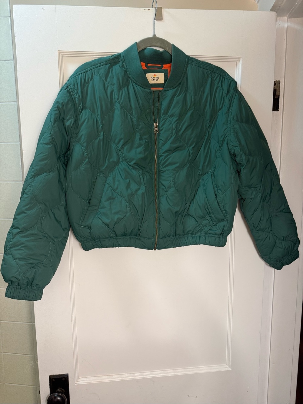 Marine Layer Teal Quilted Bomber Jacket